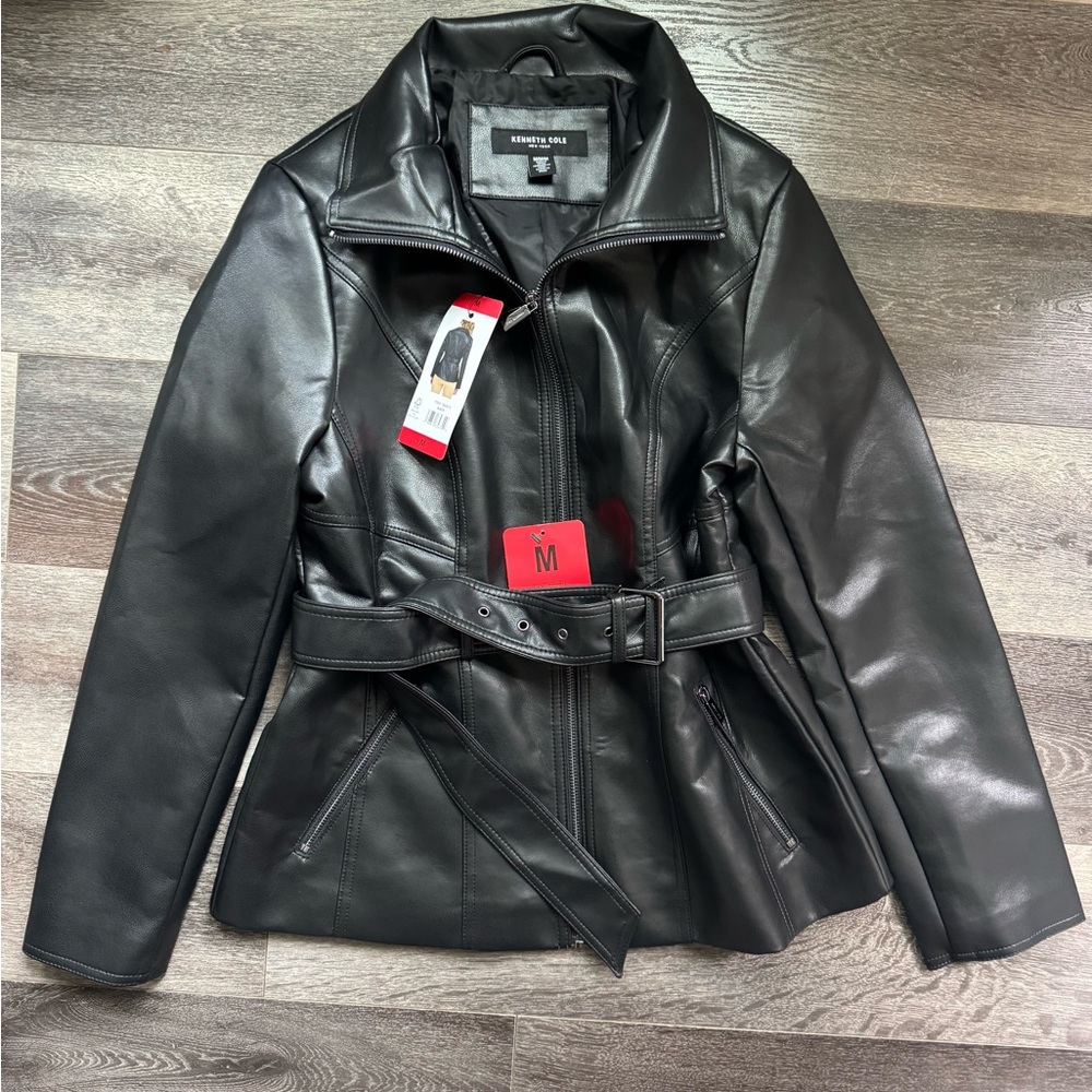 Flux Kenneth Cole Black Leather Belted Jacket